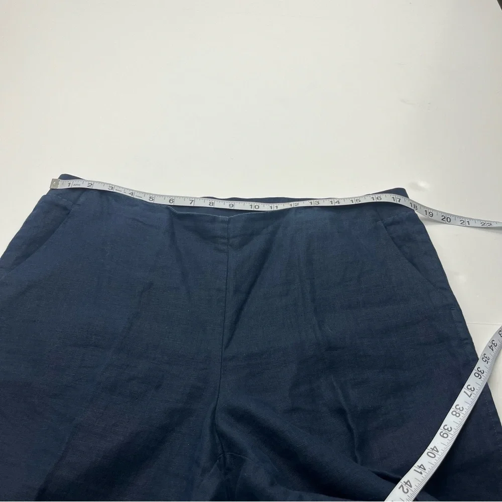 J. Jill Love‎ Linen Cropped Pants Womens Large Petite Navy Blue Pull On Pockets - Picture 5 of 13